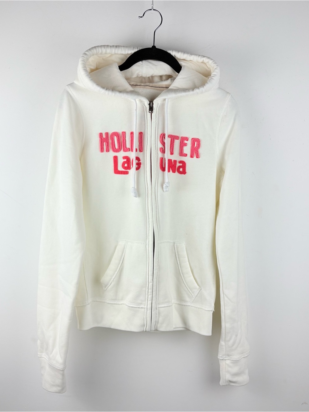 Vintage Hollister Laguna Beach White Full Zip Fleece Hoodie Sweatshirt Sz M Y2K